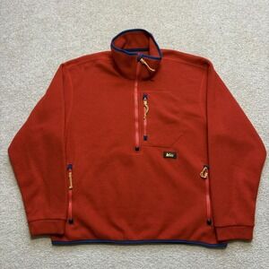 Vtg REI Fleece Jacket Womens Small Orange 1/2 Zip Polartec Pockets Outdoor Top